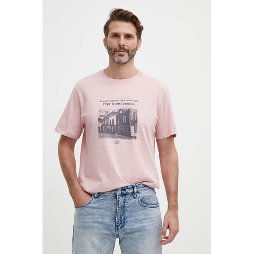 Pepe Jeans t-shirt bawełniany COOPER męski kolor różowy z nadrukiem PM509379 ze sklepu ANSWEAR.com w kategorii T-shirty męskie - zdjęcie 172010399