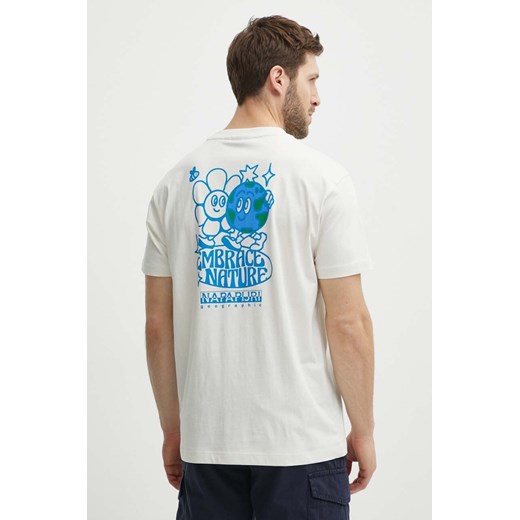 Napapijri t-shirt bawełniany S-Boyd męski kolor beżowy z nadrukiem NP0A4HQFN1A1 ze sklepu ANSWEAR.com w kategorii T-shirty męskie - zdjęcie 172010409