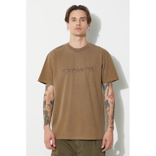 Carhartt WIP t-shirt bawełniany S/S Duster T-Shirt męski kolor brązowy z aplikacją I030110.1ZDGD ze sklepu PRM w kategorii T-shirty męskie - zdjęcie 172010489