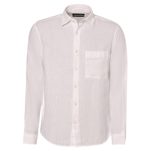 Marc O'Polo Męska koszula lniana Mężczyźni Regular Fit len biały jednolity ze sklepu vangraaf w kategorii Koszule męskie - zdjęcie 172011259
