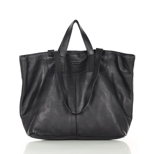 Duża torba shopper skórzana podwójne rączki - MARCO MAZZINI czarna ze sklepu Verostilo w kategorii Torby Shopper bag - zdjęcie 172020936