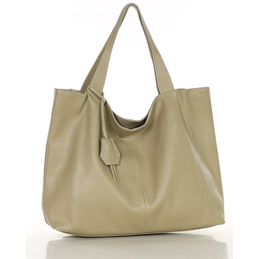 Duża torba shopper z przegrodą skóra naturalna - MARCO MAZZINI beżowa ze sklepu Verostilo w kategorii Torby Shopper bag - zdjęcie 172020948