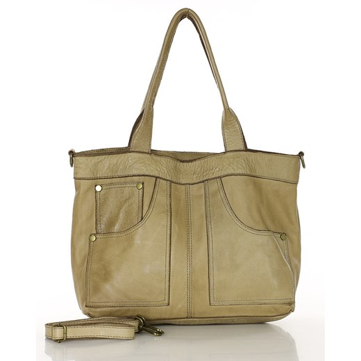Jeansowa torebka do ręki kuferek skórzany - MARCO MAZZINI beż taupe ze sklepu Verostilo w kategorii Torby Shopper bag - zdjęcie 172021015