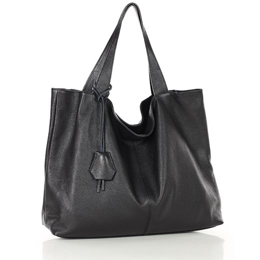 Duża torba shopper z przegrodą skóra naturalna - MARCO MAZZINI czarna ze sklepu Verostilo w kategorii Torby Shopper bag - zdjęcie 172021055