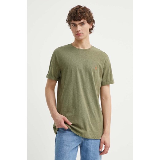 Les Deux t-shirt bawełniany kolor zielony gładki ze sklepu ANSWEAR.com w kategorii T-shirty męskie - zdjęcie 172021226