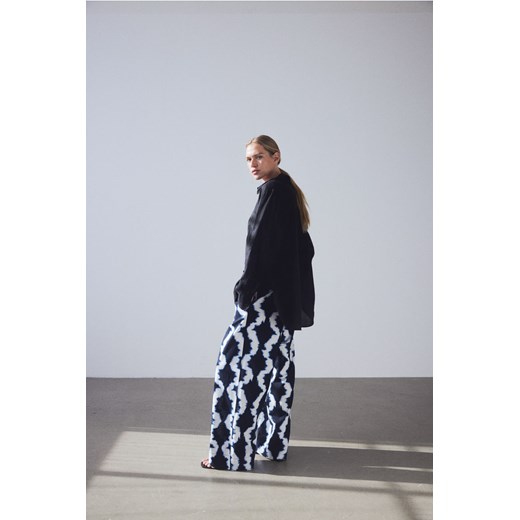 H & M - Szerokie spodnie z domieszką lnu - Niebieski ze sklepu H&M w kategorii Spodnie damskie - zdjęcie 172025178