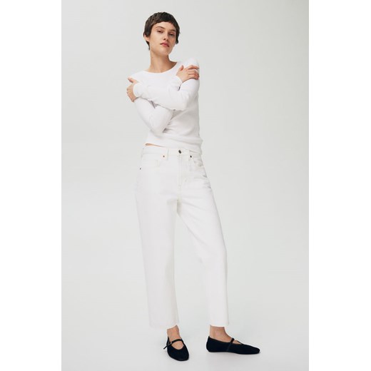 H & M - Straight High Cropped Jeans - Biały ze sklepu H&M w kategorii Jeansy damskie - zdjęcie 172025198