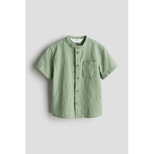 H & M - Koszula ze stójką i domieszką lnu - Zielony H & M 128 (7-8Y) H&M