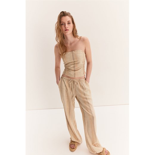 H & M - Spodnie bez zapięcia z domieszką lnu - Beżowy ze sklepu H&M w kategorii Spodnie damskie - zdjęcie 172025306