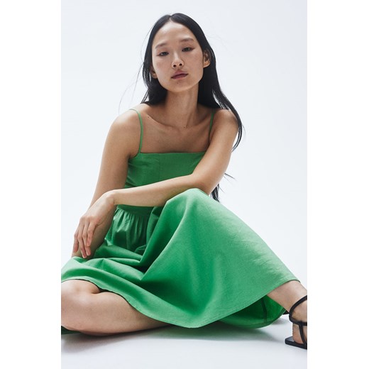 H & M - Sukienka midi z domieszką lnu - Zielony H & M L H&M