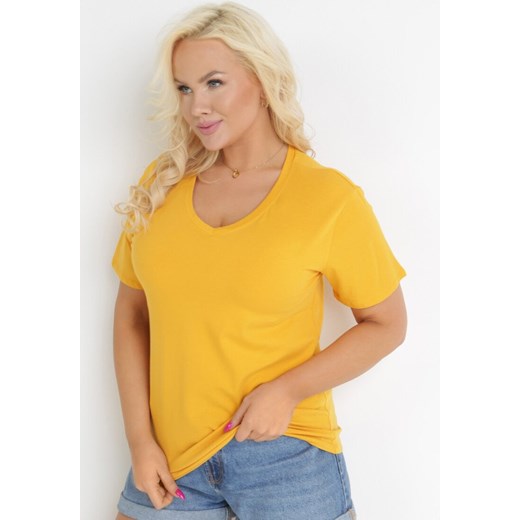 Żółty T-shirt Genilin ze sklepu Born2be Odzież w kategorii Bluzki damskie - zdjęcie 172030249