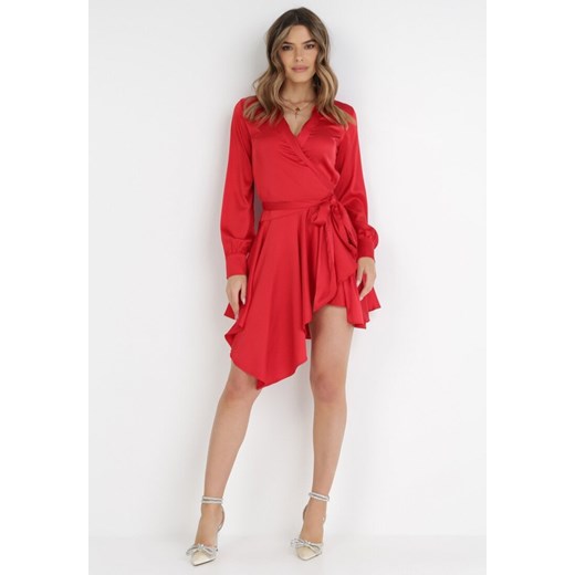 Czerwona Sukienka Satynowa Clyminna ze sklepu Born2be Odzież w kategorii Sukienki - zdjęcie 172030517