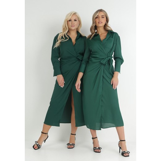 Zielona Sukienka Kopertowa Zaso ze sklepu Born2be Odzież w kategorii Sukienki - zdjęcie 172031106