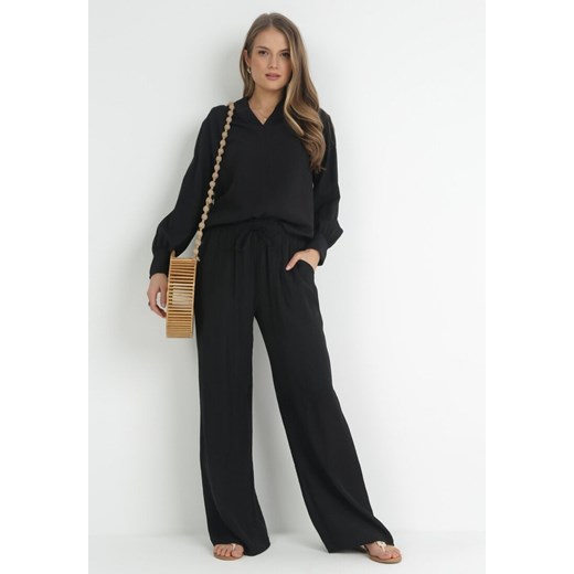 Czarne Spodnie z Gumką w Pasie Angelona ze sklepu Born2be Odzież w kategorii Spodnie damskie - zdjęcie 172031737