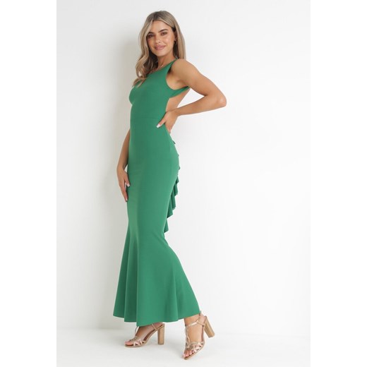 Zielona Sukienka z Ozdobną Falbanką i Odkrytymi Plecami Naressa ze sklepu Born2be Odzież w kategorii Sukienki - zdjęcie 172031899