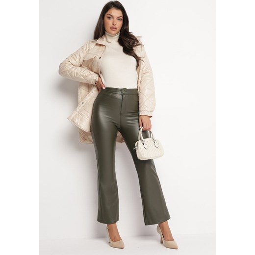 Zielone Szerokie Spodnie z Imitacji Skóry Pasinsa ze sklepu Born2be Odzież w kategorii Spodnie damskie - zdjęcie 172032709