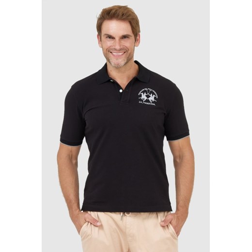 LA MARTINA Czarna koszulka polo z wyszywanym logo, Rozmiar M ze sklepu outfit.pl w kategorii T-shirty męskie - zdjęcie 172034425