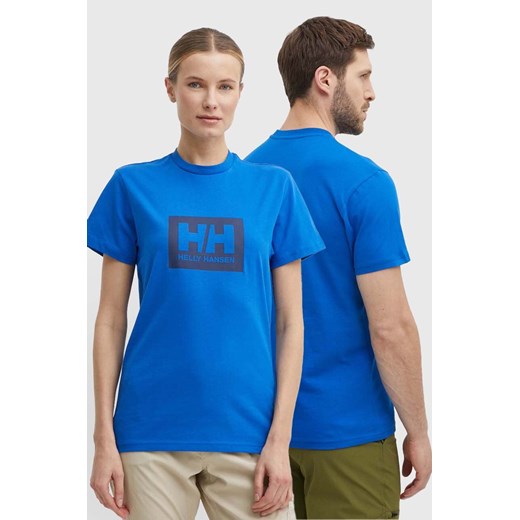 Helly Hansen t-shirt bawełniany kolor niebieski z nadrukiem ze sklepu ANSWEAR.com w kategorii T-shirty męskie - zdjęcie 172035137
