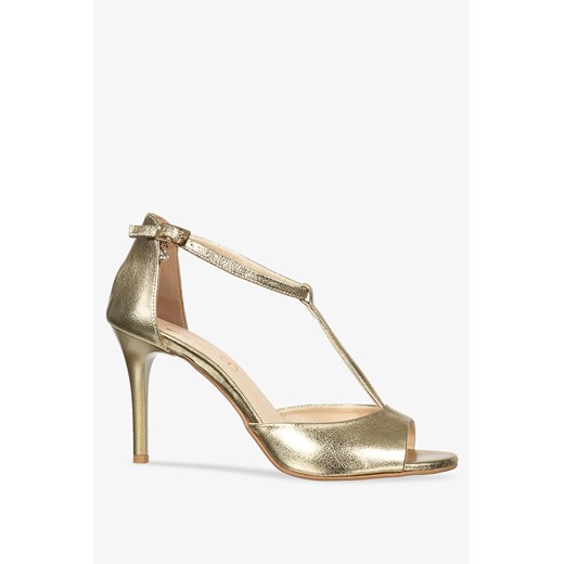 Złote sandały skórzane damskie szpilki t-bar z zakrytą piętą ozdoba PRODUKT Casu 41 Casu.pl