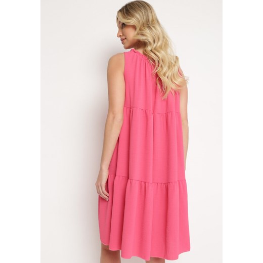 Born2be sukienka z okrągłym dekoltem różowa casualowa trapezowa mini 