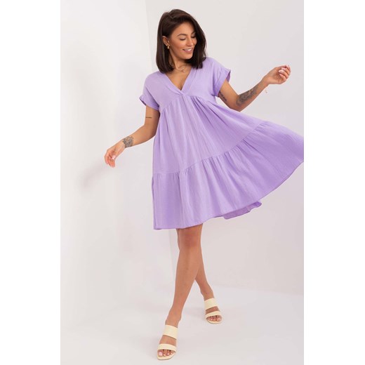 Luźna bawełniana sukienka damska - fioletowa ze sklepu 5.10.15 w kategorii Sukienki - zdjęcie 172048277