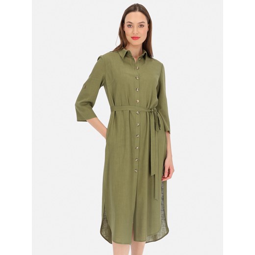 Zielona sukienka koszulowa z lnem Potis & Verso Toni ze sklepu Eye For Fashion w kategorii Sukienki - zdjęcie 172048659