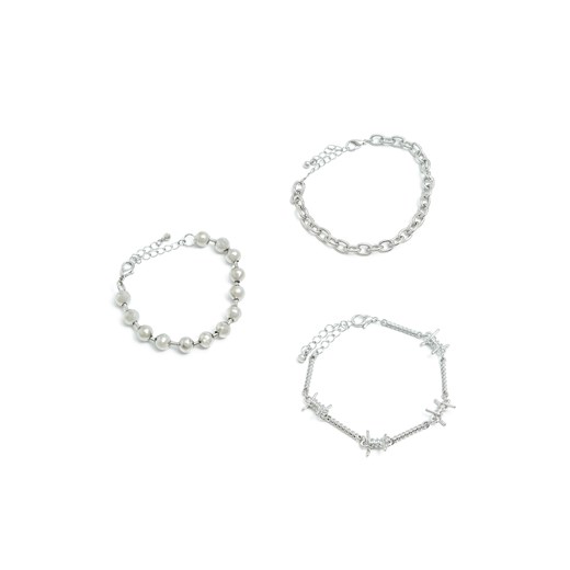 Cropp - 3 pack naszyjników w srebrnym kolorze - srebrny ze sklepu Cropp w kategorii Naszyjniki - zdjęcie 172048785