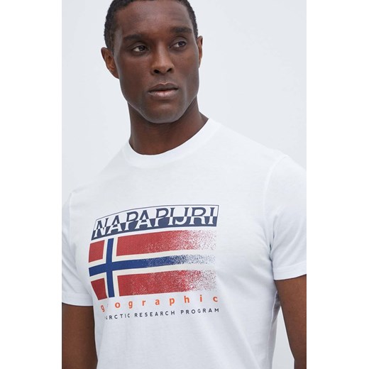 Napapijri t-shirt bawełniany S-Kreis męski kolor biały z nadrukiem NP0A4HQR0021 ze sklepu ANSWEAR.com w kategorii T-shirty męskie - zdjęcie 172051396