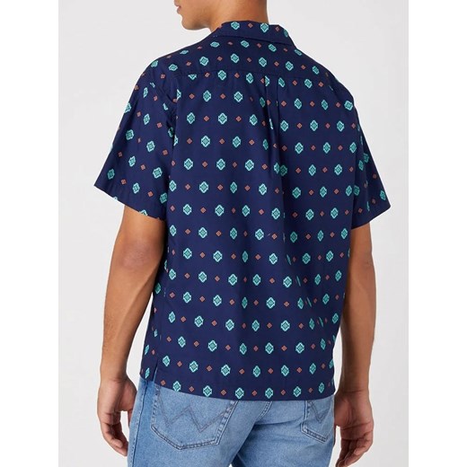 Koszula męska niebieska Wrangler z krótkim rękawem w abstrakcyjnym wzorze 