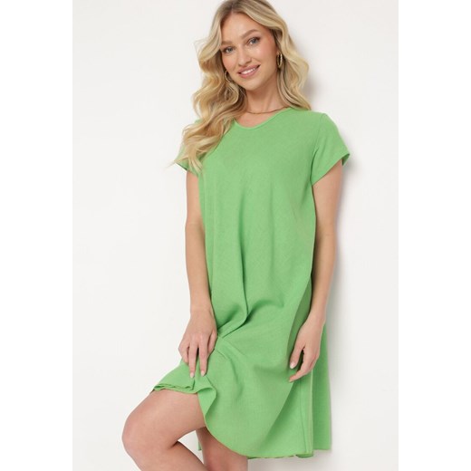 Zielona Rozkloszowana Sukienka z Krótkim Rękawem Elletta ze sklepu Born2be Odzież w kategorii Sukienki - zdjęcie 172055758