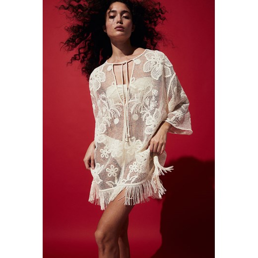 H & M - Plażowa sukienka o wyglądzie szydełkowej robótki - Biały ze sklepu H&M w kategorii Odzież plażowa - zdjęcie 172056985