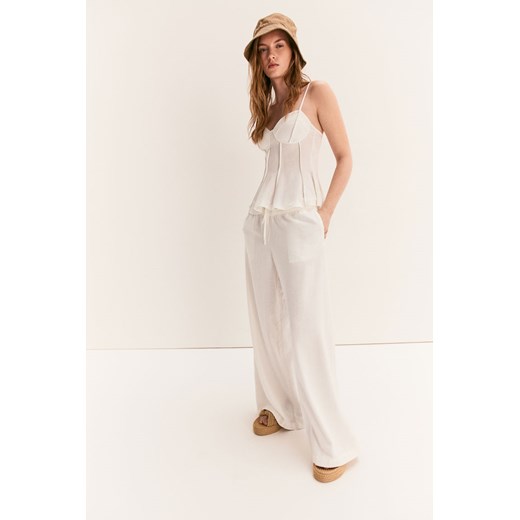 H & M - Spodnie bez zapięcia z domieszką lnu - Biały ze sklepu H&M w kategorii Spodnie damskie - zdjęcie 172057015