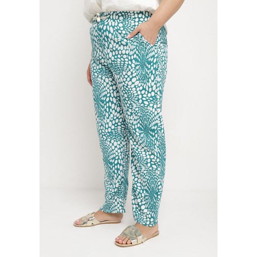 Niebieskie Spodnie Regular z Gumką w Talii i Abstrakcyjnym Dekoltem Cleava ze sklepu Born2be Odzież w kategorii Spodnie damskie - zdjęcie 172059036