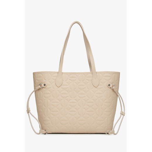 Estro: Beżowa skórzana torebka damska typu shopper ze sklepu Estro w kategorii Torby Shopper bag - zdjęcie 172063899