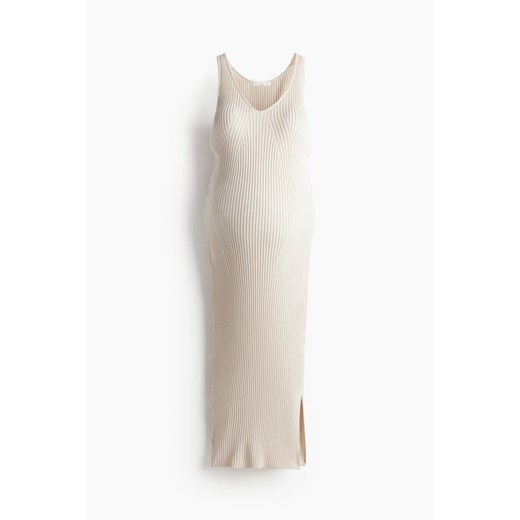 H & M - MAMA Sukienka midi z dzianiny w prążki - Beżowy ze sklepu H&M w kategorii Sukienki ciążowe - zdjęcie 172068497