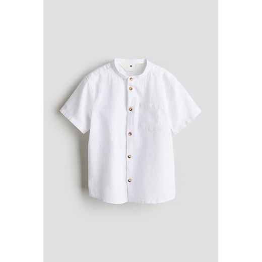 H & M - Koszula ze stójką i domieszką lnu - Biały ze sklepu H&M w kategorii Koszule chłopięce - zdjęcie 172068609