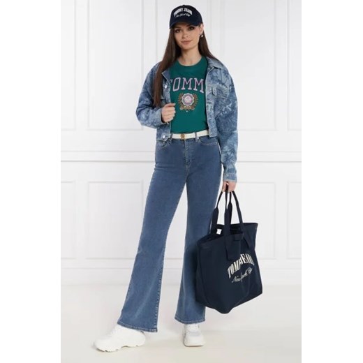 Bluzka damska Tommy Jeans młodzieżowa zielona z okrągłym dekoltem 