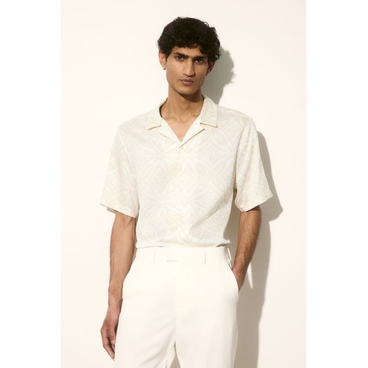 H & M - Koszula z lyocellu z otwartymi klapami Regular Fit - Beżowy H & M XS H&M