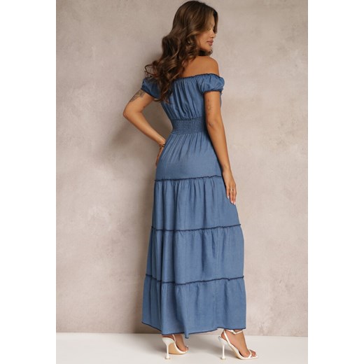 Niebieska Sukienka Hiszpanka Maxi z Falbankami Kaniah Renee XL/XXL Renee odzież