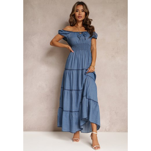 Niebieska Sukienka Hiszpanka Maxi z Falbankami Kaniah ze sklepu Renee odzież w kategorii Sukienki - zdjęcie 172074688