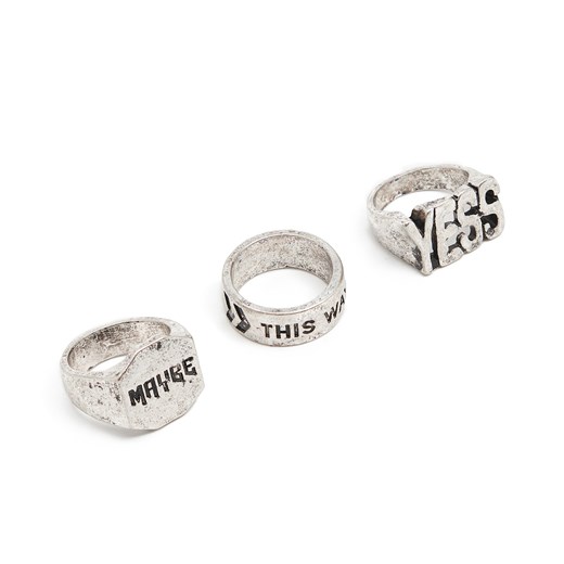 Cropp - 3 pack pierścionków z napisami - srebrny Cropp L/XL wyprzedaż Cropp
