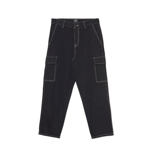 Cropp - Czarne jeansy baggy z kieszeniami cargo - czarny Cropp 32/32 Cropp