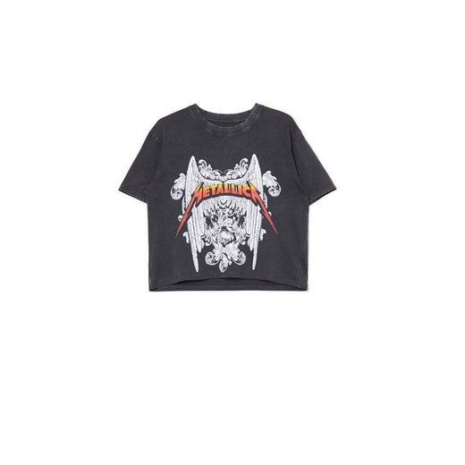 Cropp - Koszulka z nadrukiem zespołu Metallica - jasny szary ze sklepu Cropp w kategorii Bluzki damskie - zdjęcie 172080645