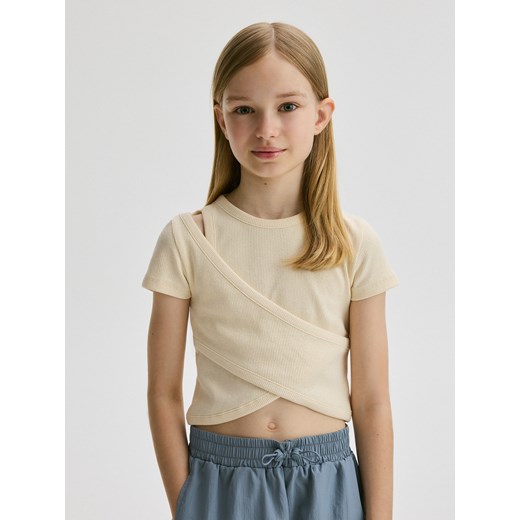 Reserved - Bluzka z wycięciem - kremowy ze sklepu Reserved w kategorii Bluzki dziewczęce - zdjęcie 172081975