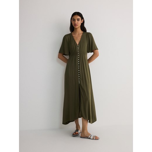 Reserved - Sukienka z wiskozy - oliwkowy ze sklepu Reserved w kategorii Sukienki - zdjęcie 172082269