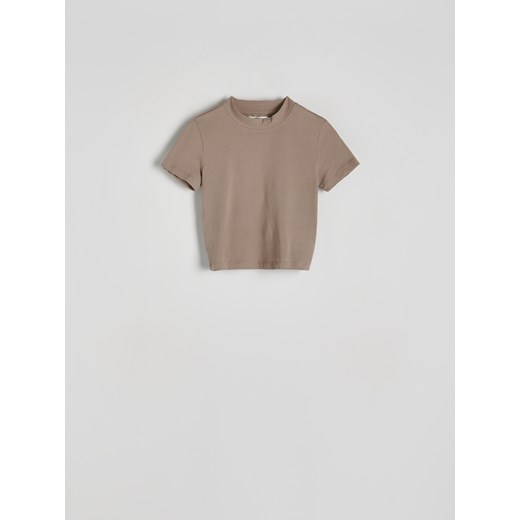 Reserved - Krótki t-shirt ze stójką - beżowy ze sklepu Reserved w kategorii Bluzki damskie - zdjęcie 172082798