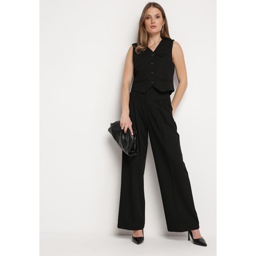 Czarne Eleganckie Spodnie w Garniturowym Stylu z Zakładkami Illthai ze sklepu Born2be Odzież w kategorii Spodnie damskie - zdjęcie 172083465