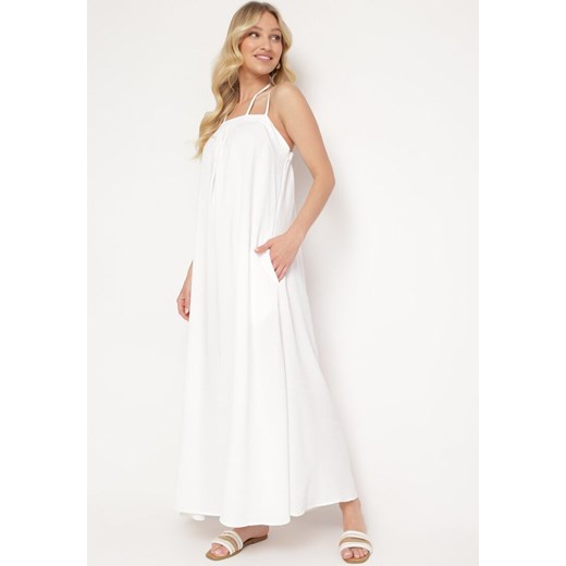 Biała Sukienka na Regulowanych Ramiączkach Wiązana na Szyi Ploeliama ze sklepu Born2be Odzież w kategorii Sukienki - zdjęcie 172083777