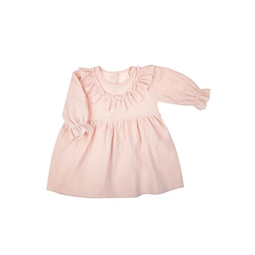 Muślinowa sukienka z długim rękawem dla dziewczynki w kolorze różowym ze sklepu 5.10.15 w kategorii Sukienki niemowlęce - zdjęcie 172084246