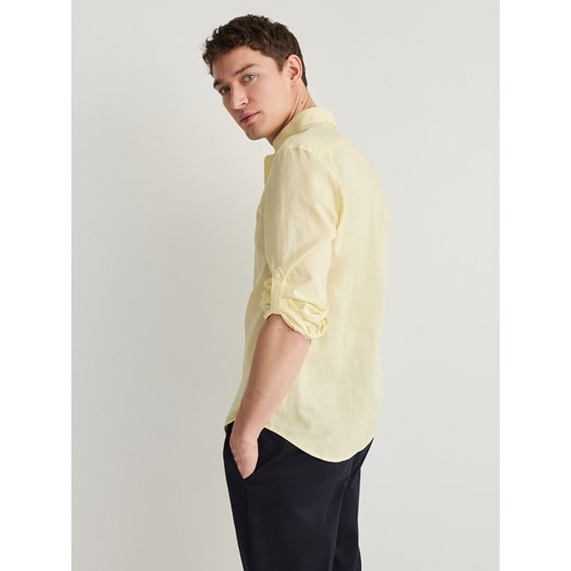 Reserved - Koszula regular fit z lnem - żółty ze sklepu Reserved w kategorii Koszule męskie - zdjęcie 172085975